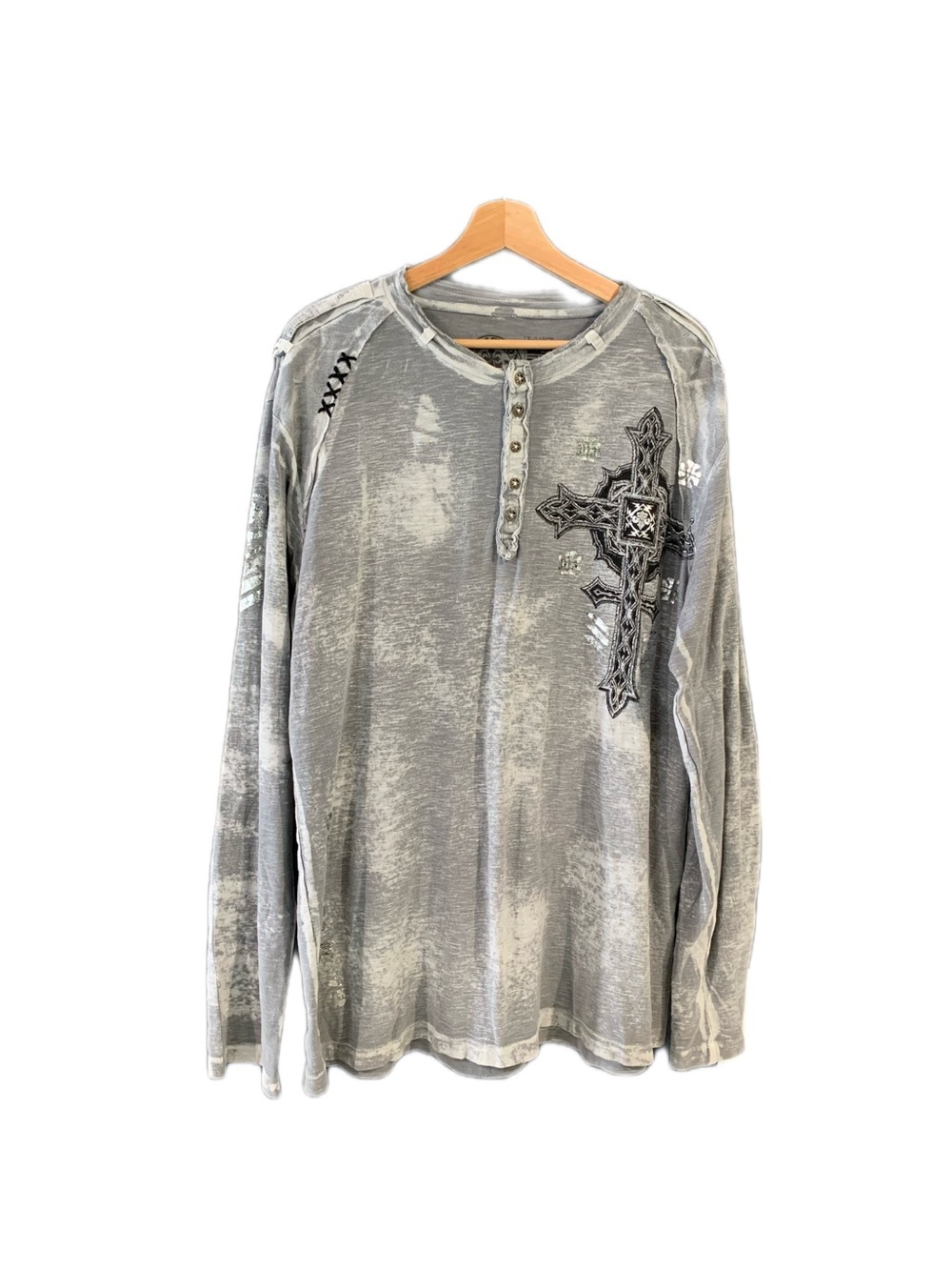 Vintage Y2K Affliction Men's Henley – Size XL – Gray Grunge